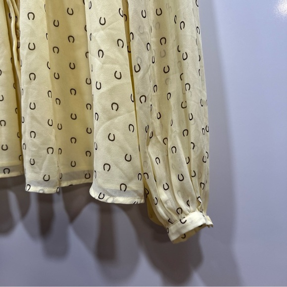 Ann Taylor Horseshoe V-Yoke Tie Neck Hidden Button Blouse Yellow S Equastrian - Picture 7 of 11